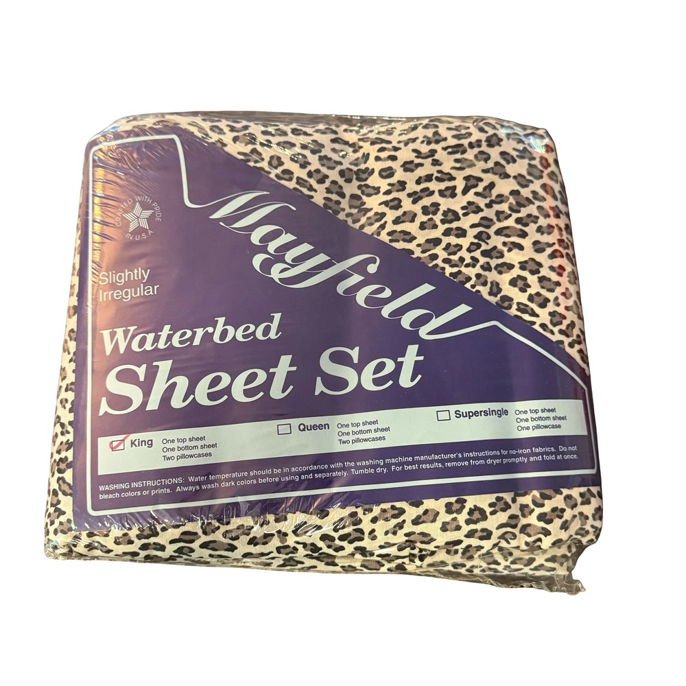 New Vintage Mayfield Hardside Waterbed Sheets King Set Animal Print Retro 80s